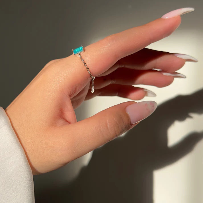 Tourmaline – Anello Regolabile a Catena 925  con Tormalina Naturale